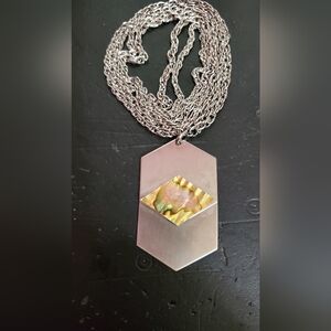 Sheffield England 1970’s Abalone & Stainless Steel Opera Length 48" Necklace